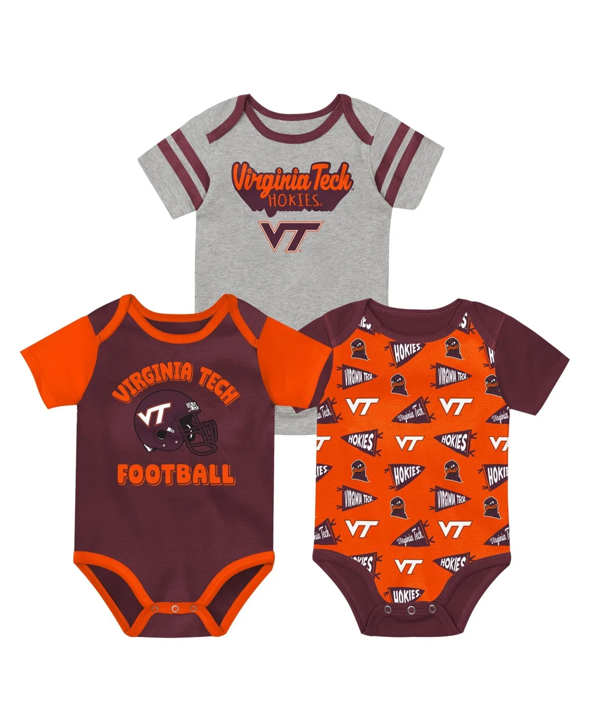 Virginia Tech Hokies Star Player Short-Sleeve Screen-Print Bodysuits, 3-Piece Set by Outerstuff
