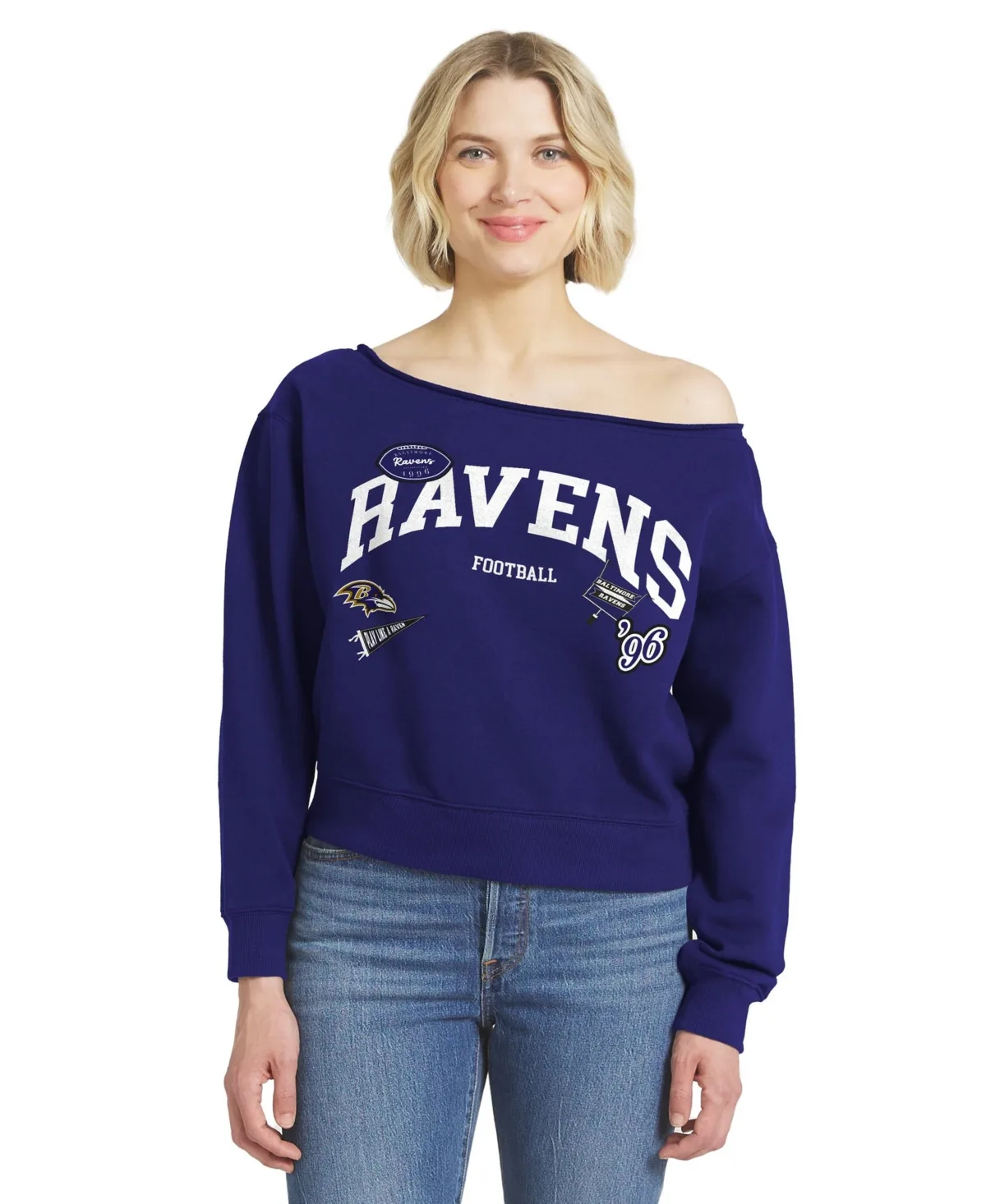 Baltimore Ravens Long-Sleeve Off-the-Shoulder Sweatshirt by Wear by Erin Andrews