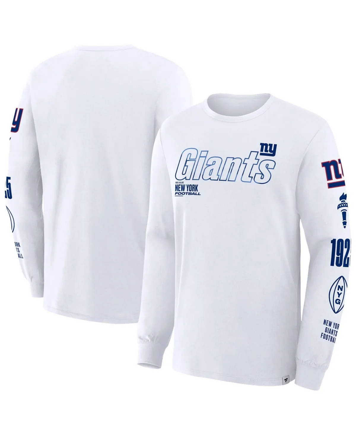 New York Giants Checkdown Pass Long-Sleeve Crewneck Screen-Print T-Shirt