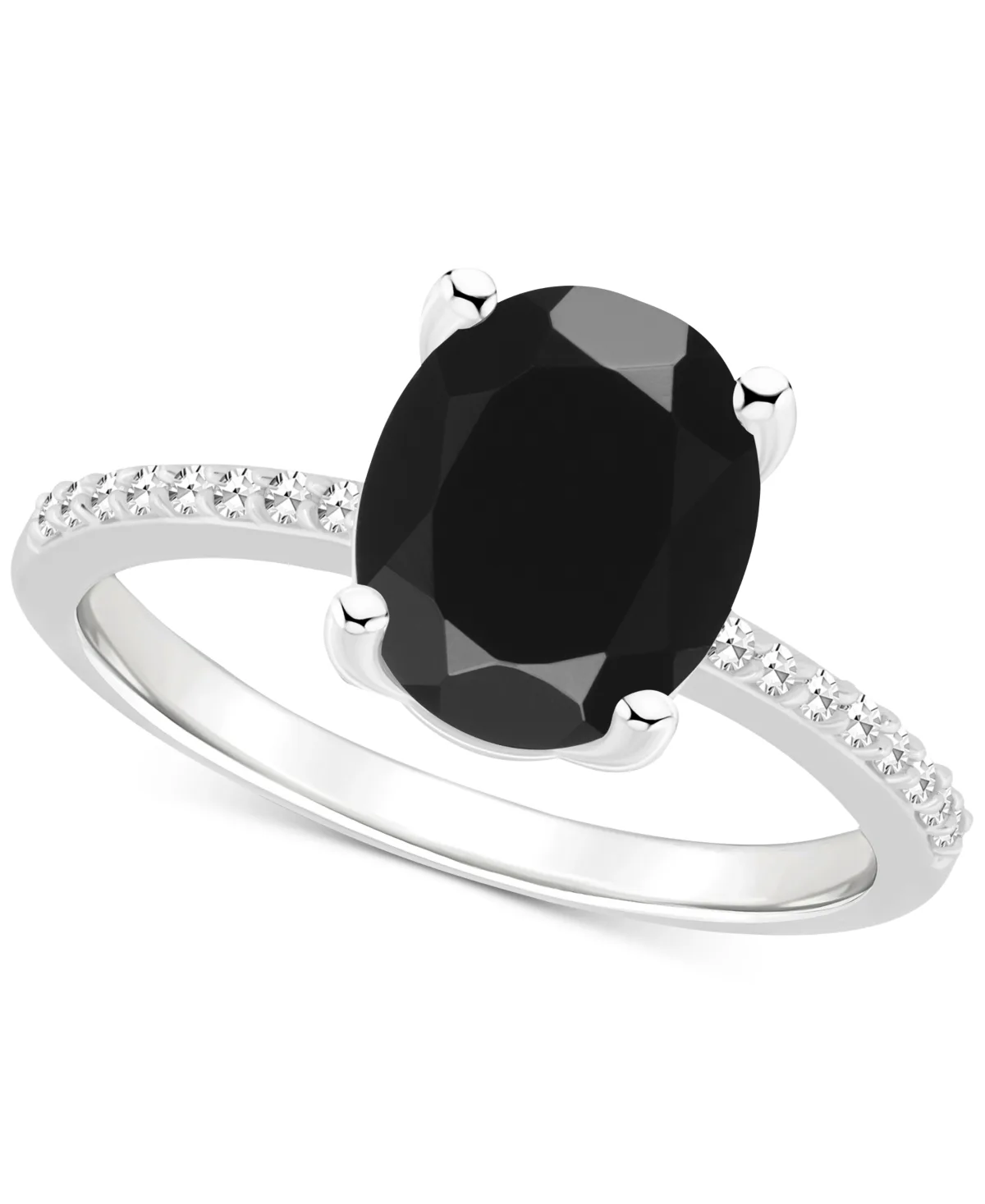 Onyx & Diamond (1/10 ct. t.w.) Oval Solitaire Ring in Sterling Silver by Macy's