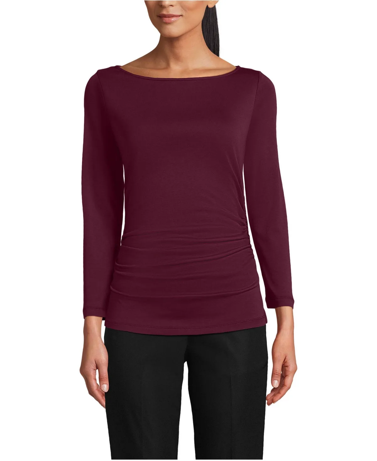 Supima Micro Modal Three Quarter Sleeve Ruched Waist Top by Lands' End