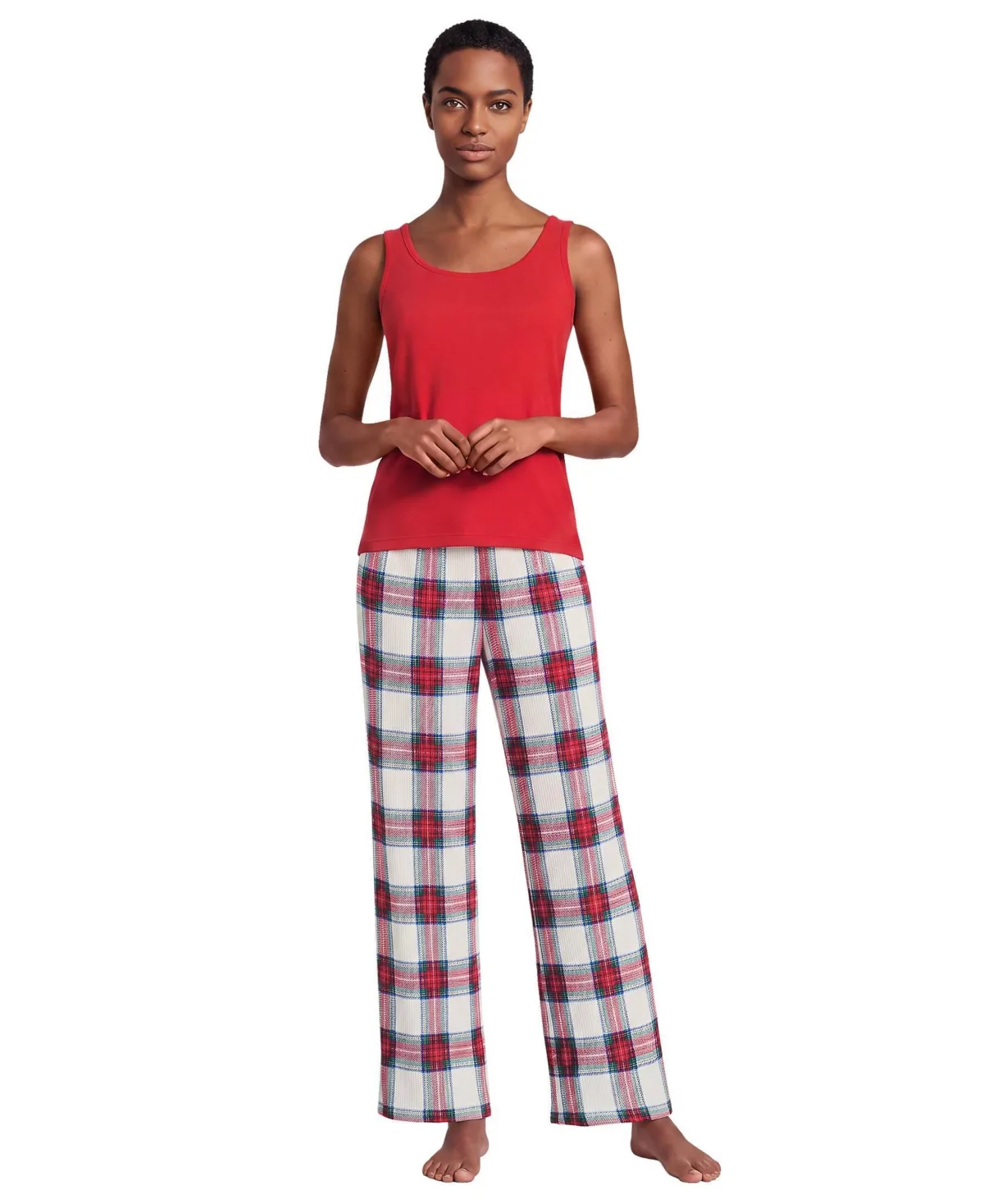 Waffle-Knit 3-Piece Tank, Pants and Robe Pajama Set