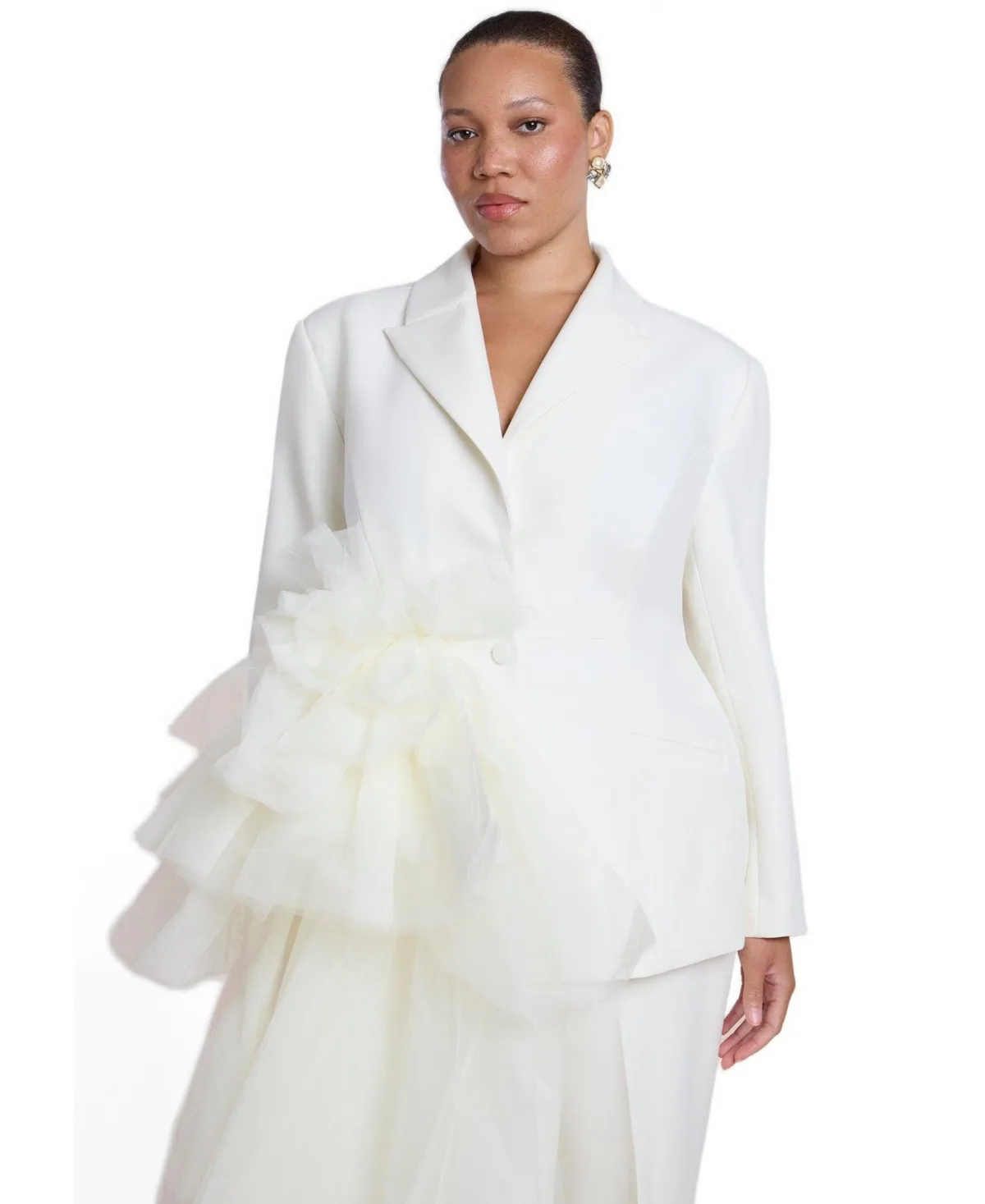 Dramatic Tiered Tulle Tailored-Fit Blazer by Eloquii