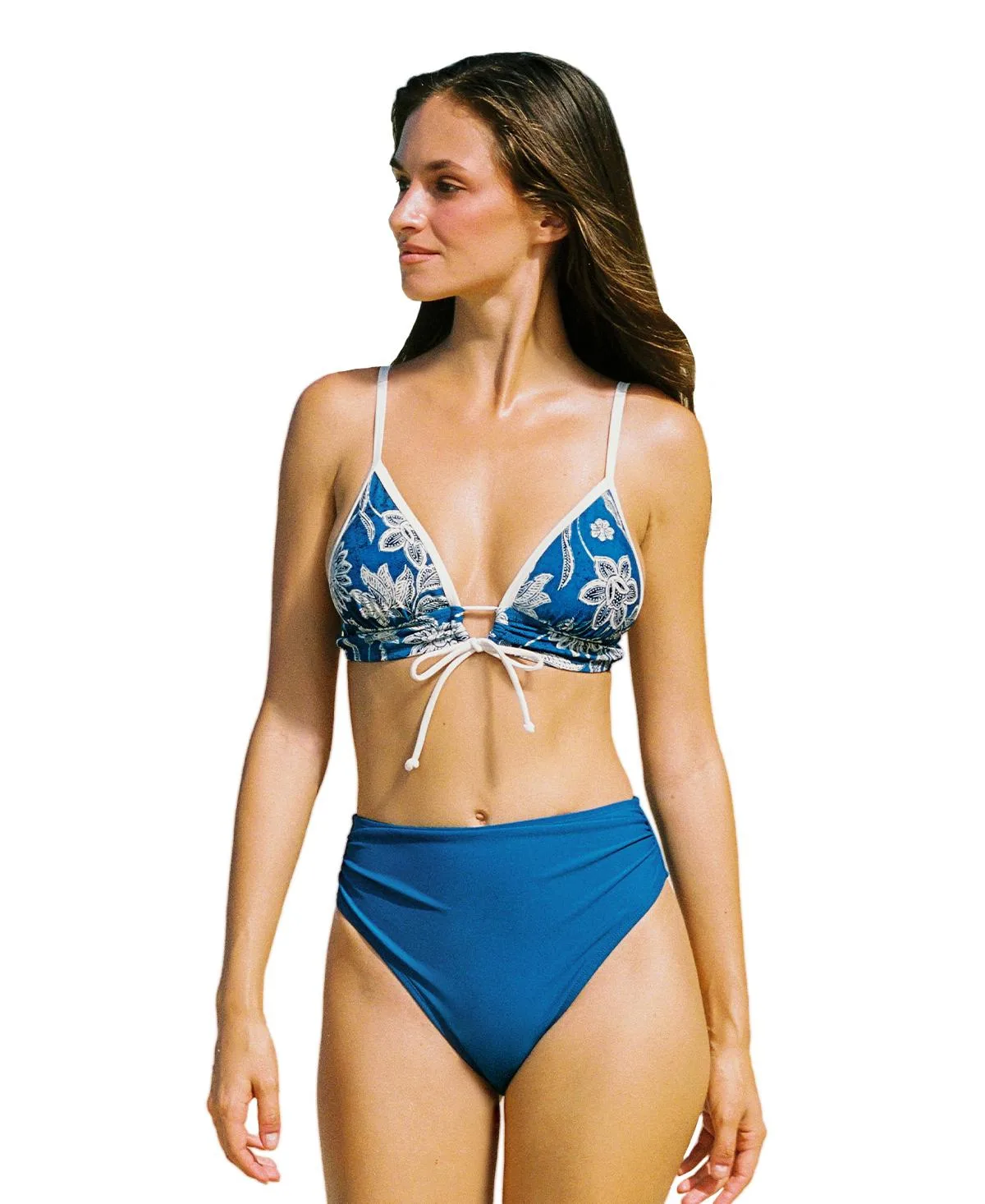 Floral Tie-Front High-Waisted Bikini Top and Bottom, 2-Piece Set
