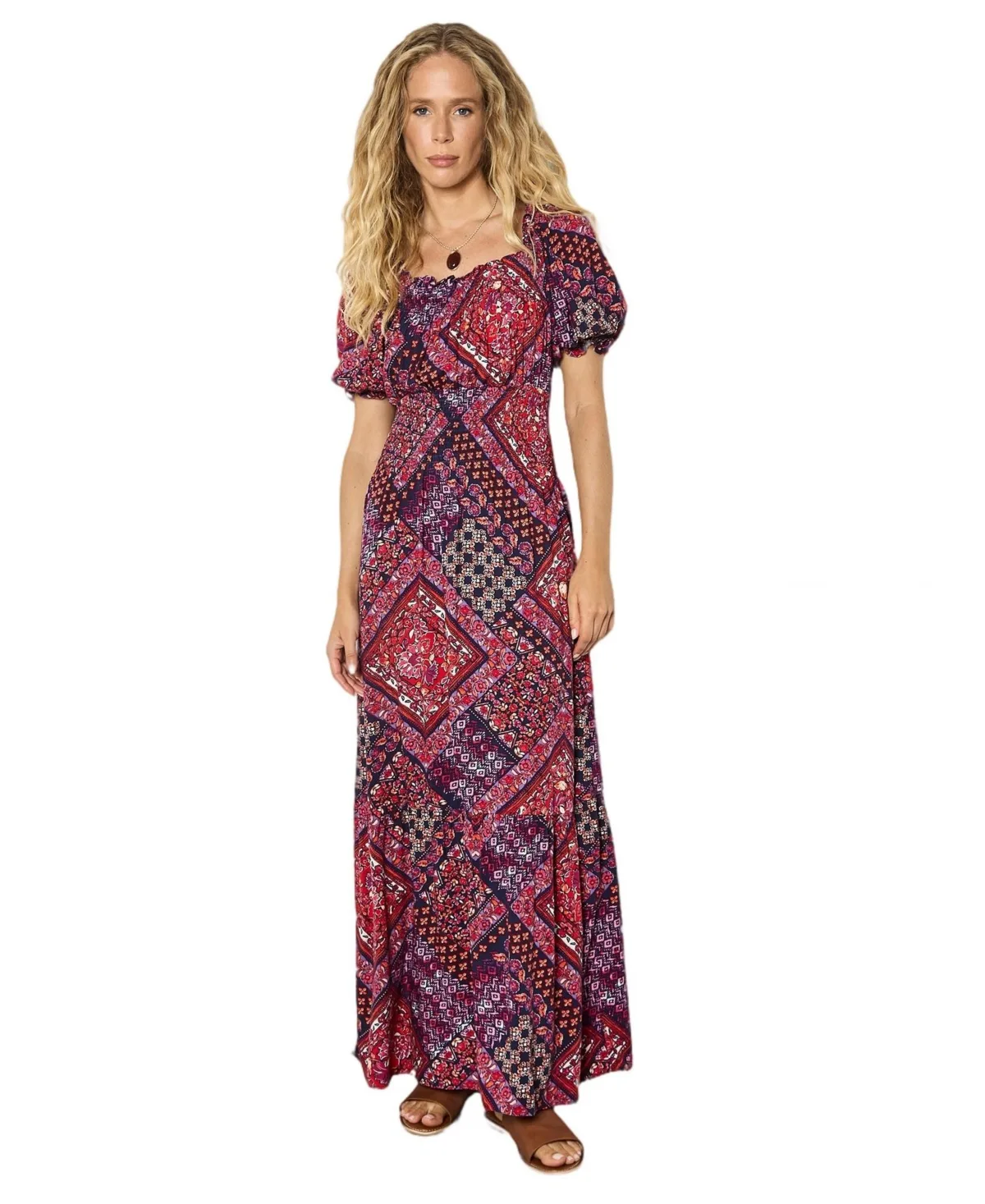 Boho Puff-Sleeve Tiered Viscose Maxi Dress by Apricot