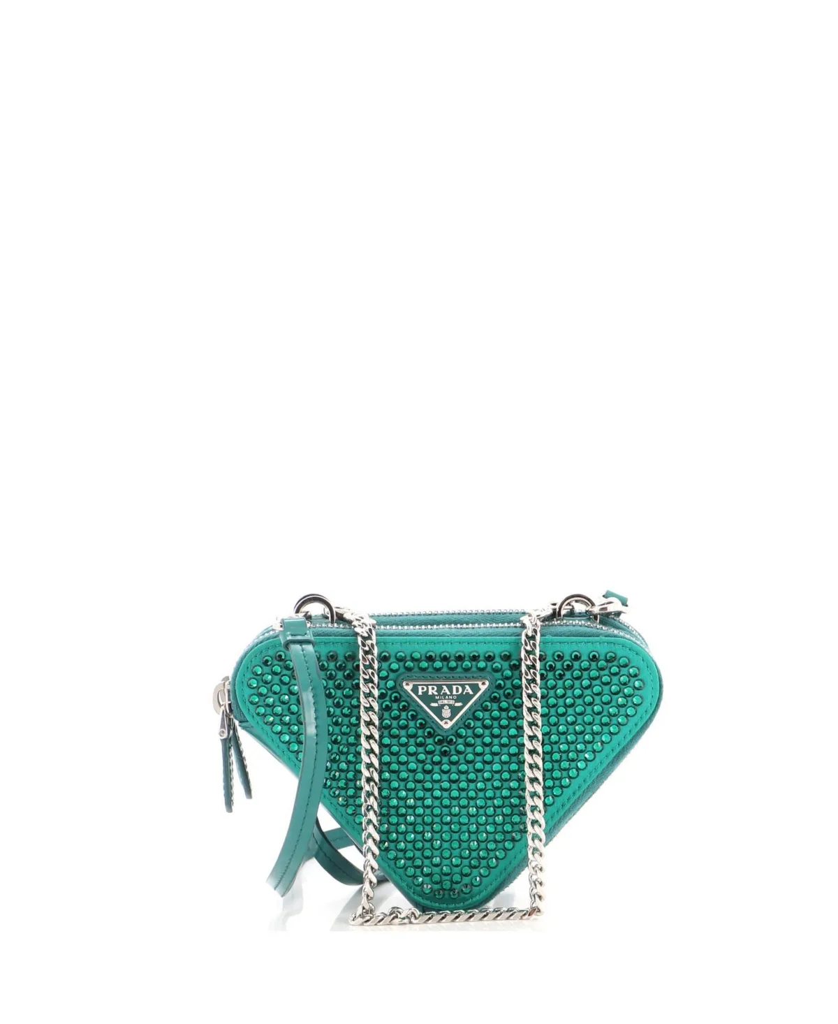 Pre-Owned Prada Mini Triangle Double Pouch Crossbody Crystal Embellished Satin