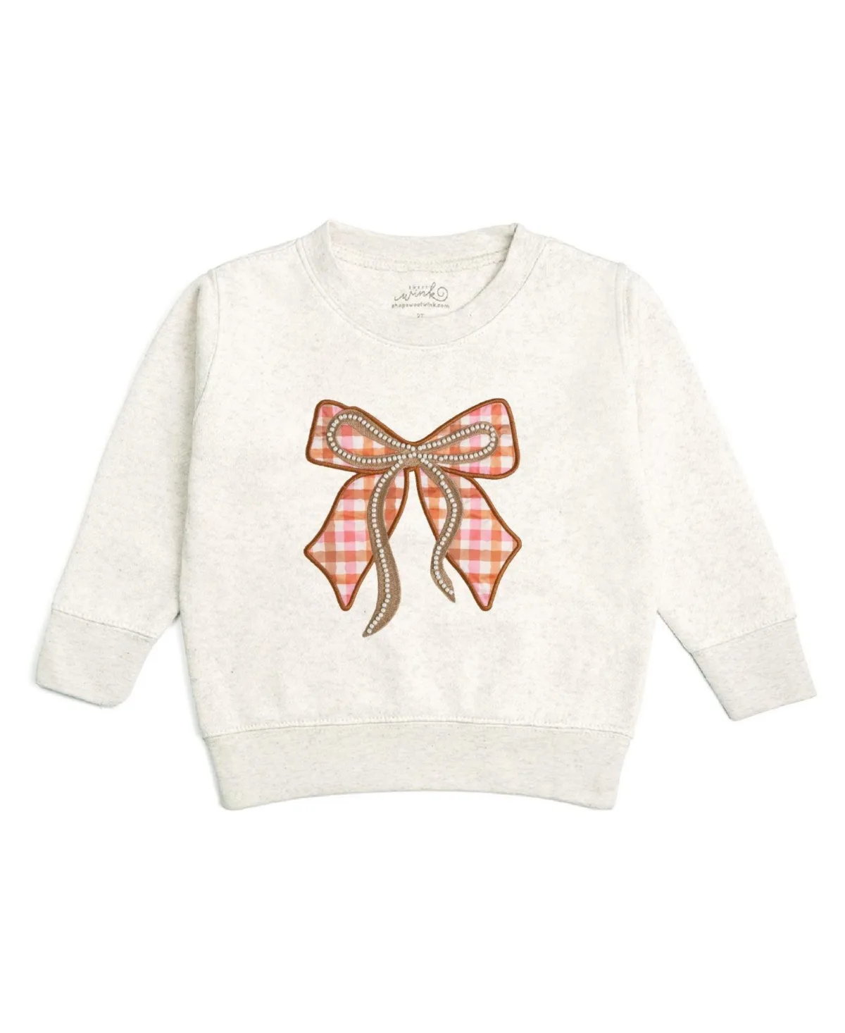 Plaid Bow Patch Crewneck Long-Sleeve Sweatshirt by Sweet Wink