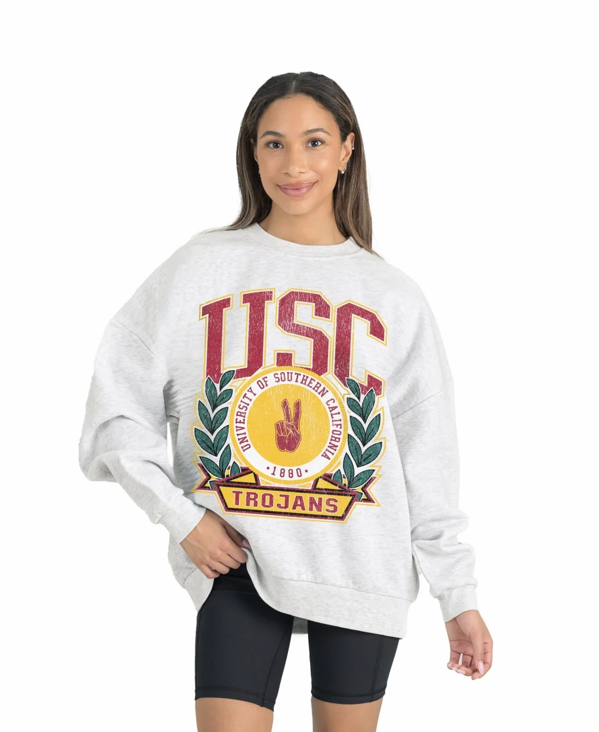 USC Trojans Oversized Drop-Shoulder Distressed Pullover Sweatshirt by Gameday Couture