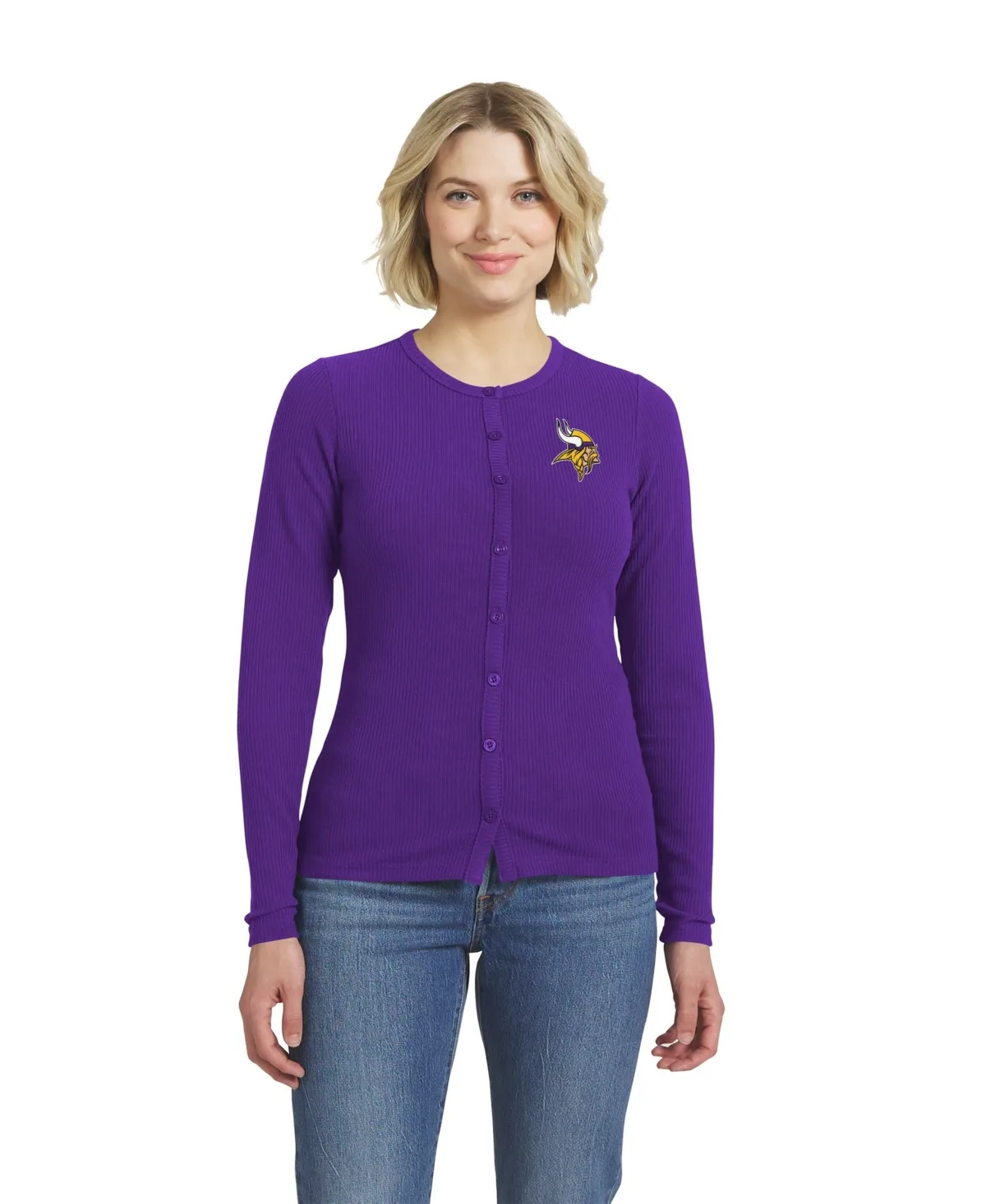 Minnesota Vikings Ribbed Full-Button Cardigan Sweater by Wear by Erin Andrews
