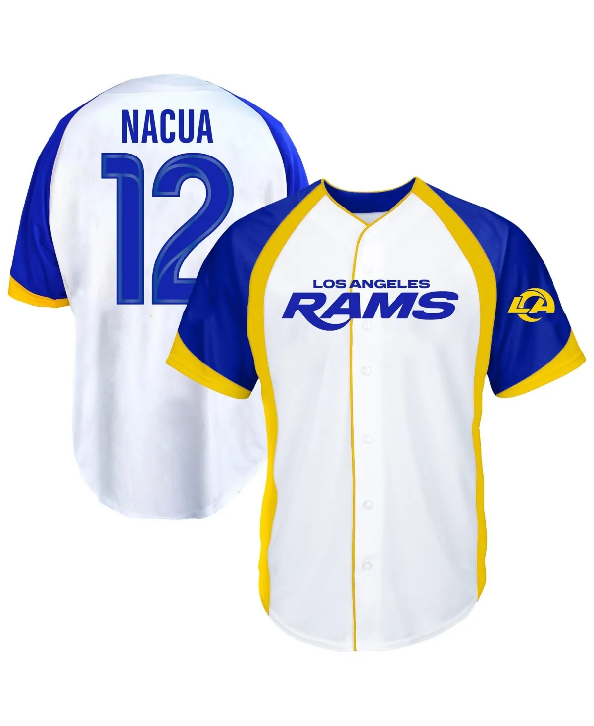 Los Angeles Rams Puka Nacua Button-Up Raglan-Sleeve Jersey by Fanatics