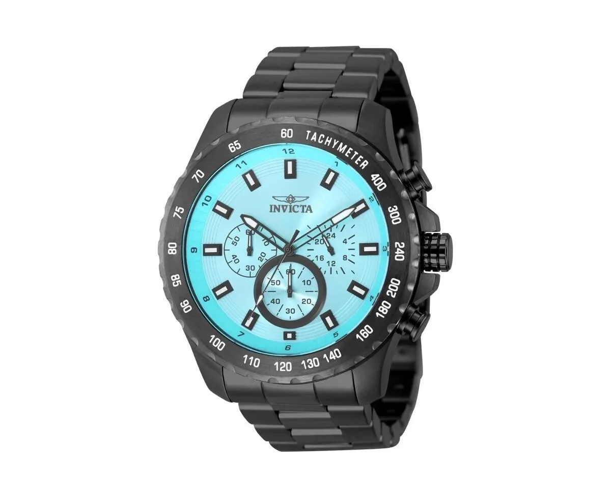 Speedway Quartz Tiffany Blue Dial Black Stainless Steel Watch, 48mm
