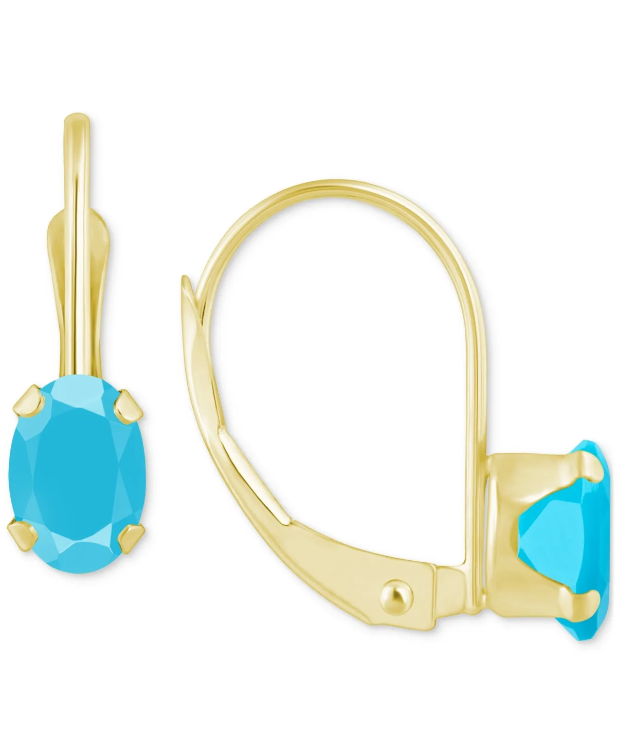 Turquoise Oval-Shaped Solitaire Leverback Earrings in 10k Gold by Macy's