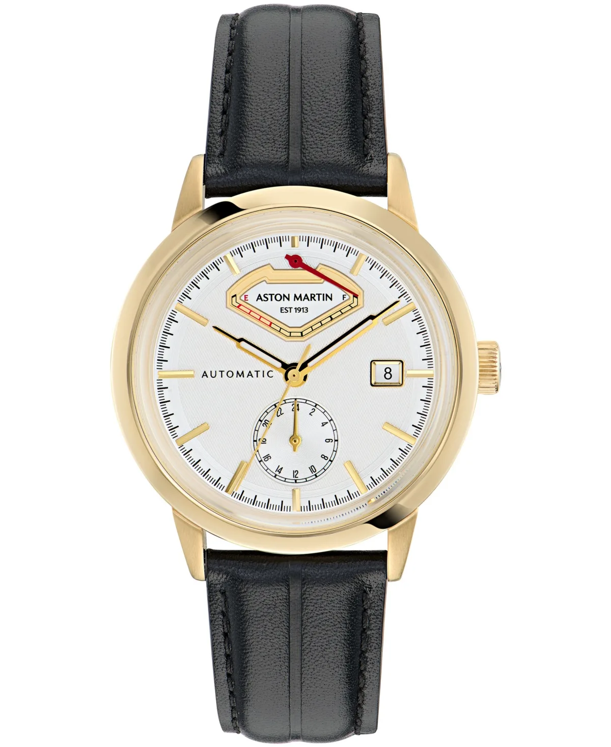 Automatic Round Black Leather Strap Watch 40mm