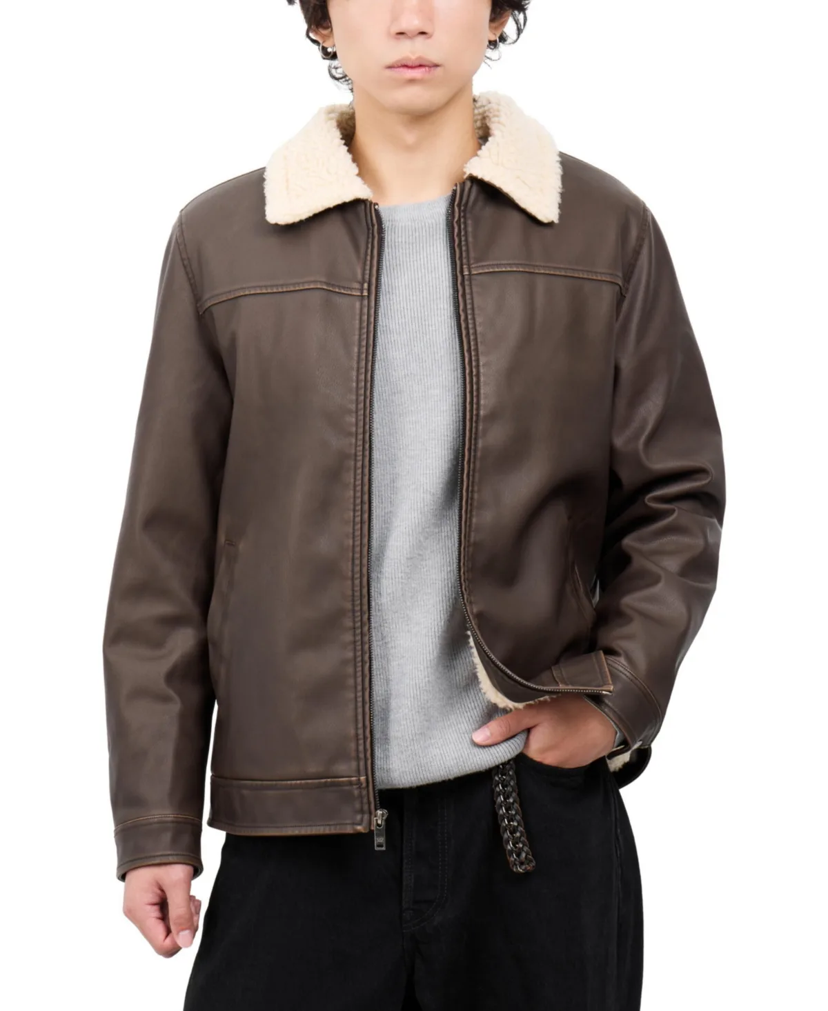 Regular Fit Brushed Faux Leather Aviator Jacket by Xray