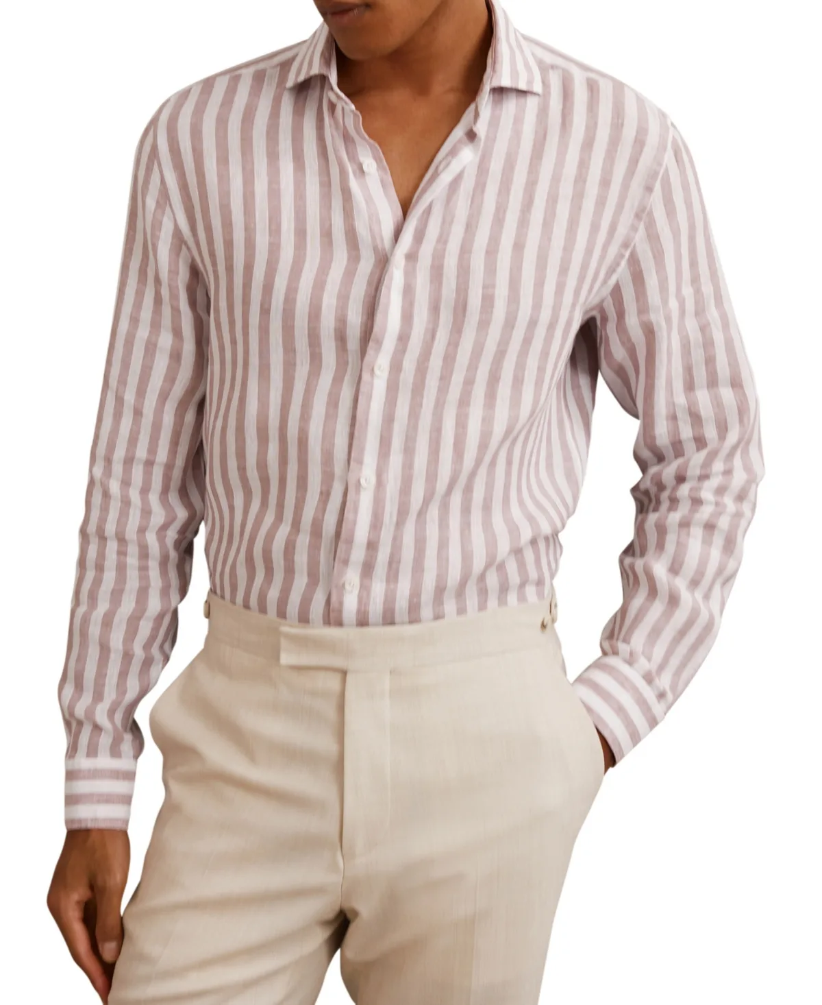 Ruban Linen Stripe Long-Sleeve Regular-Fit Shirt by Reiss