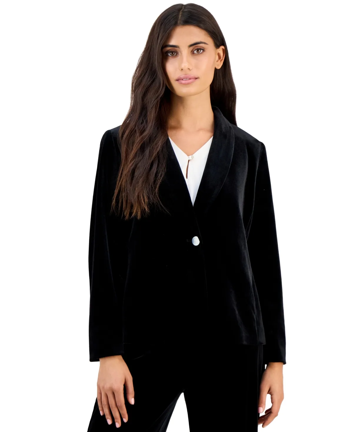 One-Button Velvet Blazer by Anne Klein