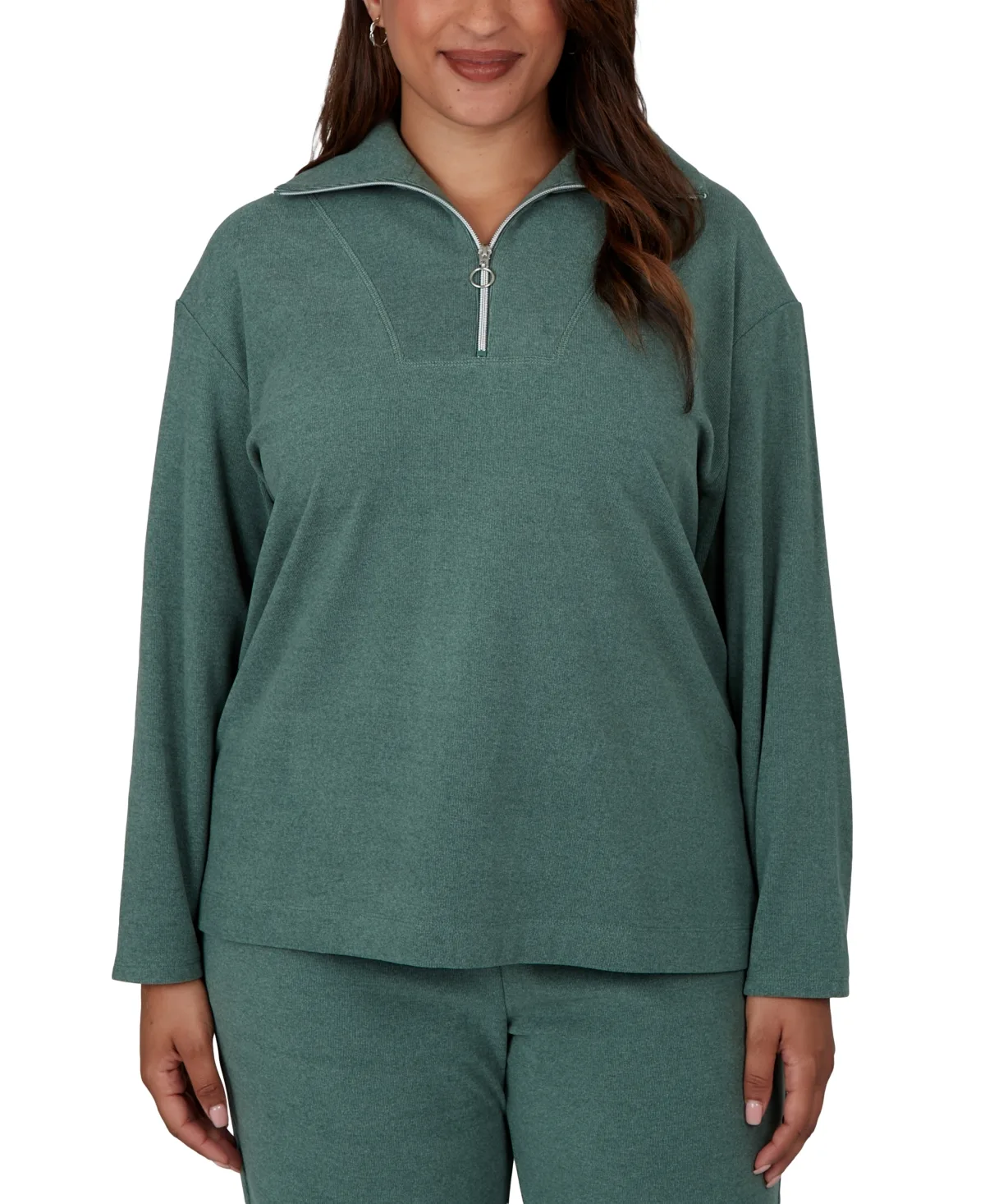 Collared Quarter-Zip Ribbed-Knit Top by Ruby Rd