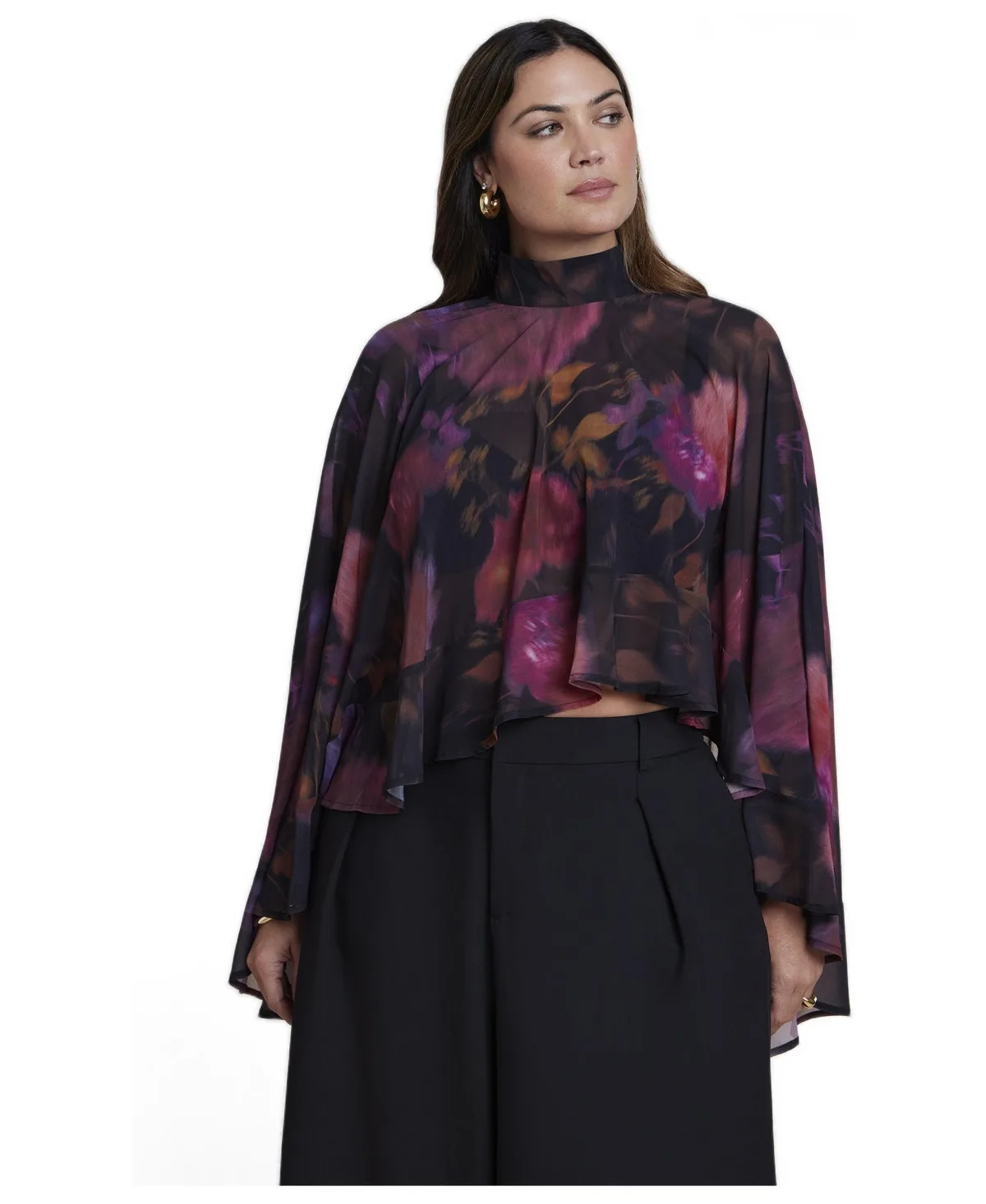 Ruffle Detail Asym Cape by Eloquii
