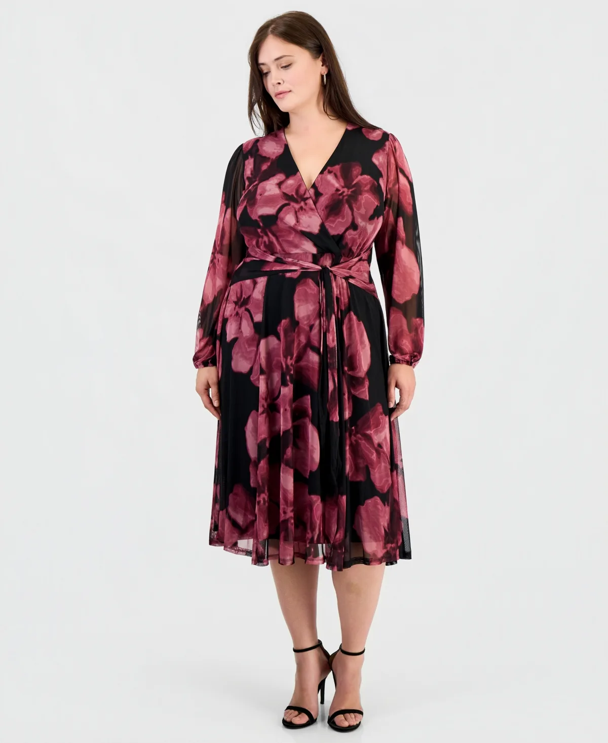 Floral Mesh Surplice Dress by Robbie Bee