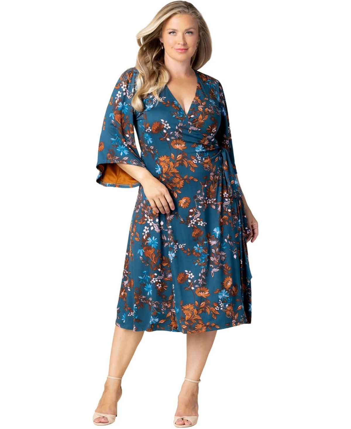 Gemini Wrap Dress with Contrast Lined Sleeves by Kiyonna