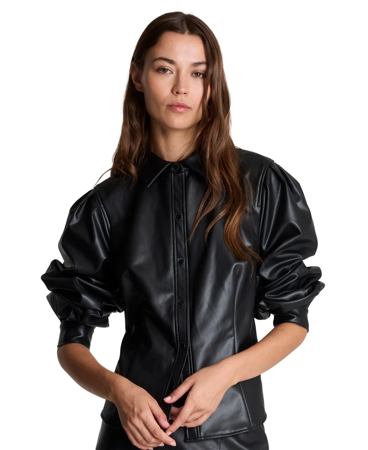 Long-Sleeve Snap-Front Point-Collar Blouse by Kenneth Cole