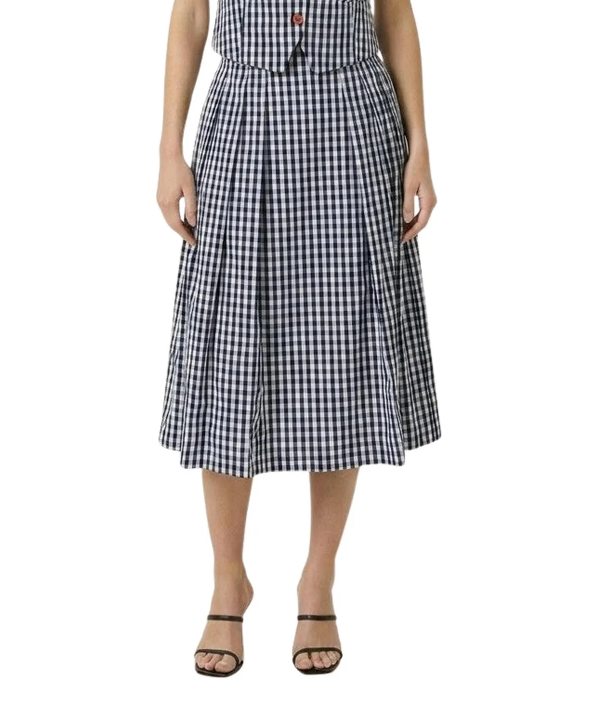 High-Waisted Gingham Midi Skirt by Modenaire