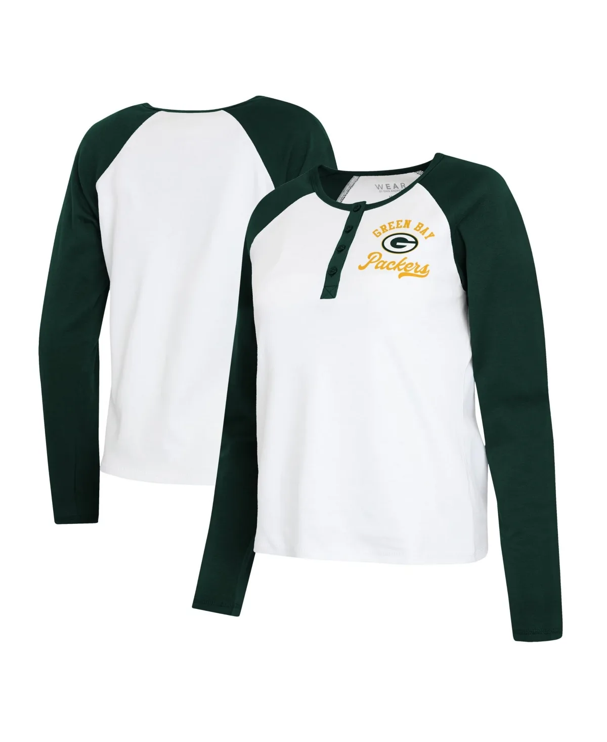 Green Bay Packers Henley Long-Sleeve Raglan T-Shirt by Wear by Erin Andrews