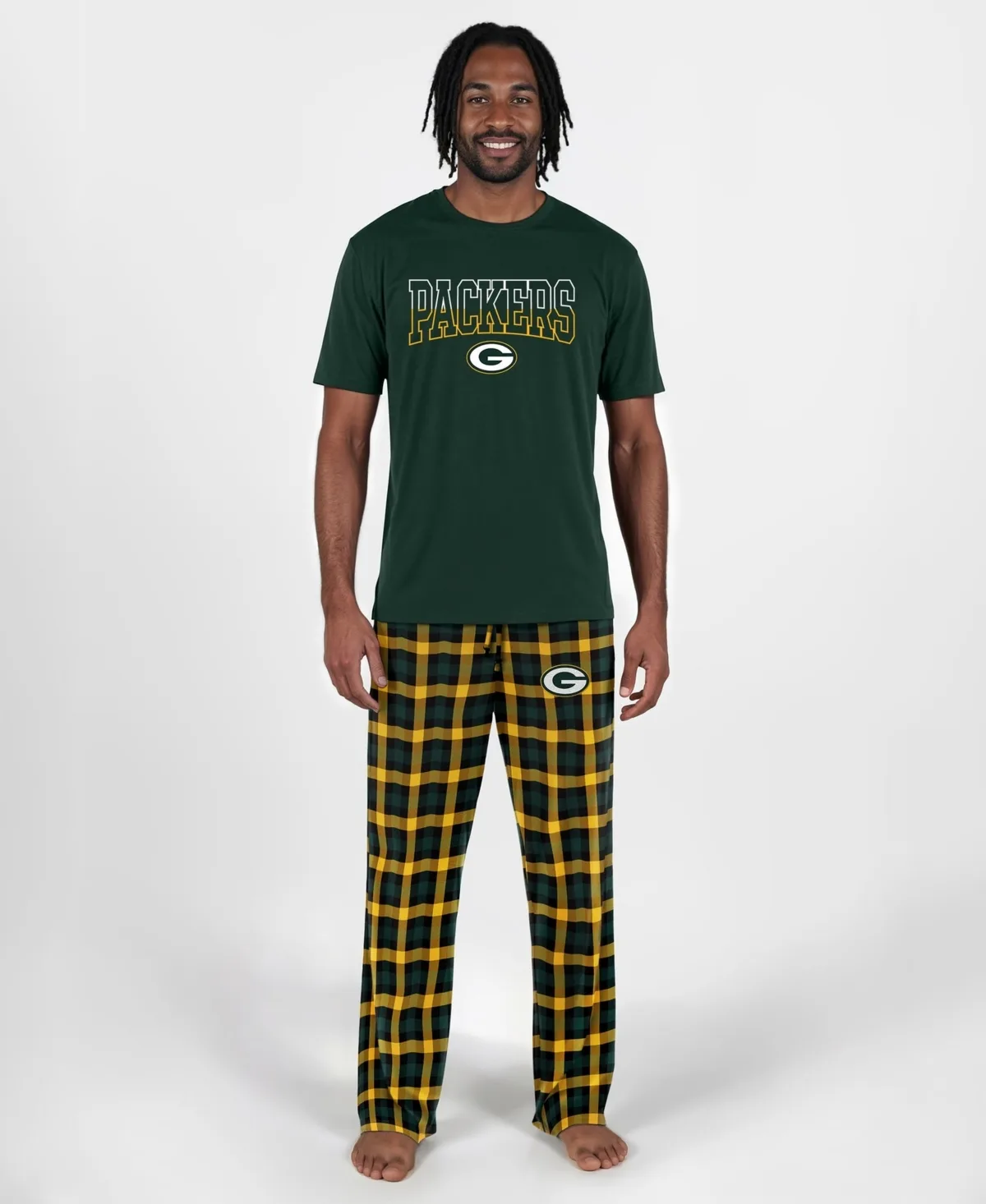 Green Bay Packers Highland Short-Sleeve Plaid T-Shirt and Pants, 2-Piece Set by Concepts Sport