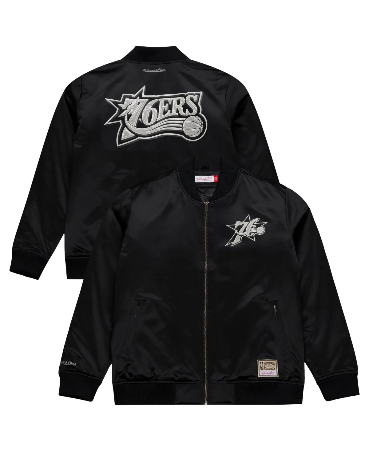 Philadelphia 76ers Chrome Satin Bomber Full-Zip Jacket by Mitchell & Ness