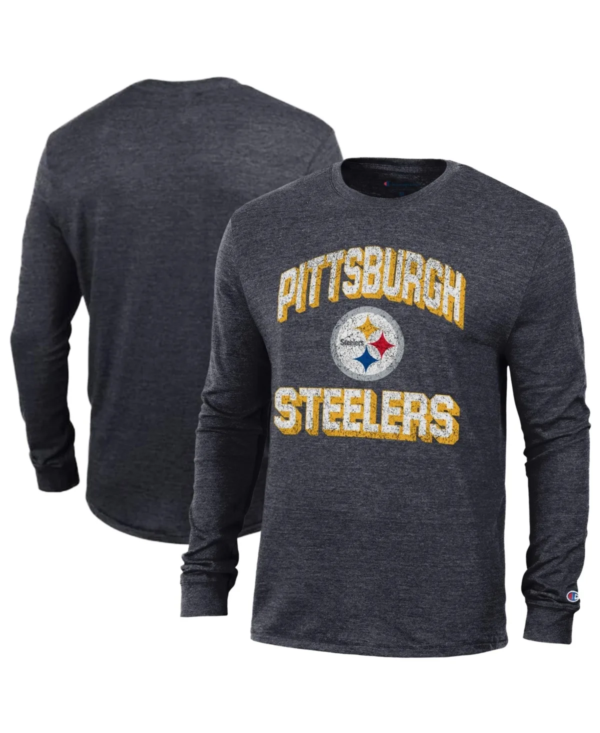 Heath Distressed-Logo Pittsburgh Steelers Long-Sleeve T-Shirt by Champion