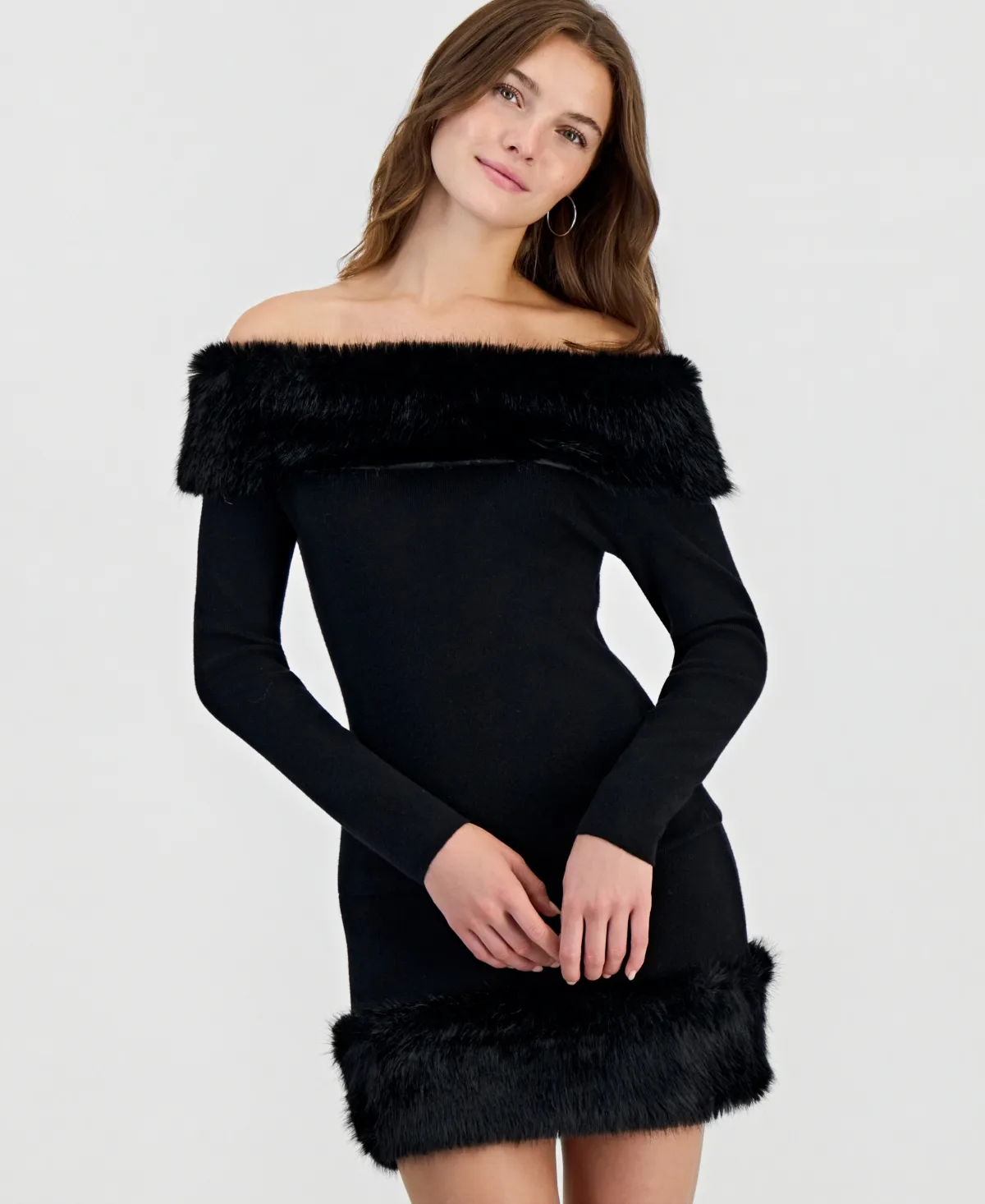 Marilyn Faux Fur Off-the-Shoulder Pullover by Madden Girl