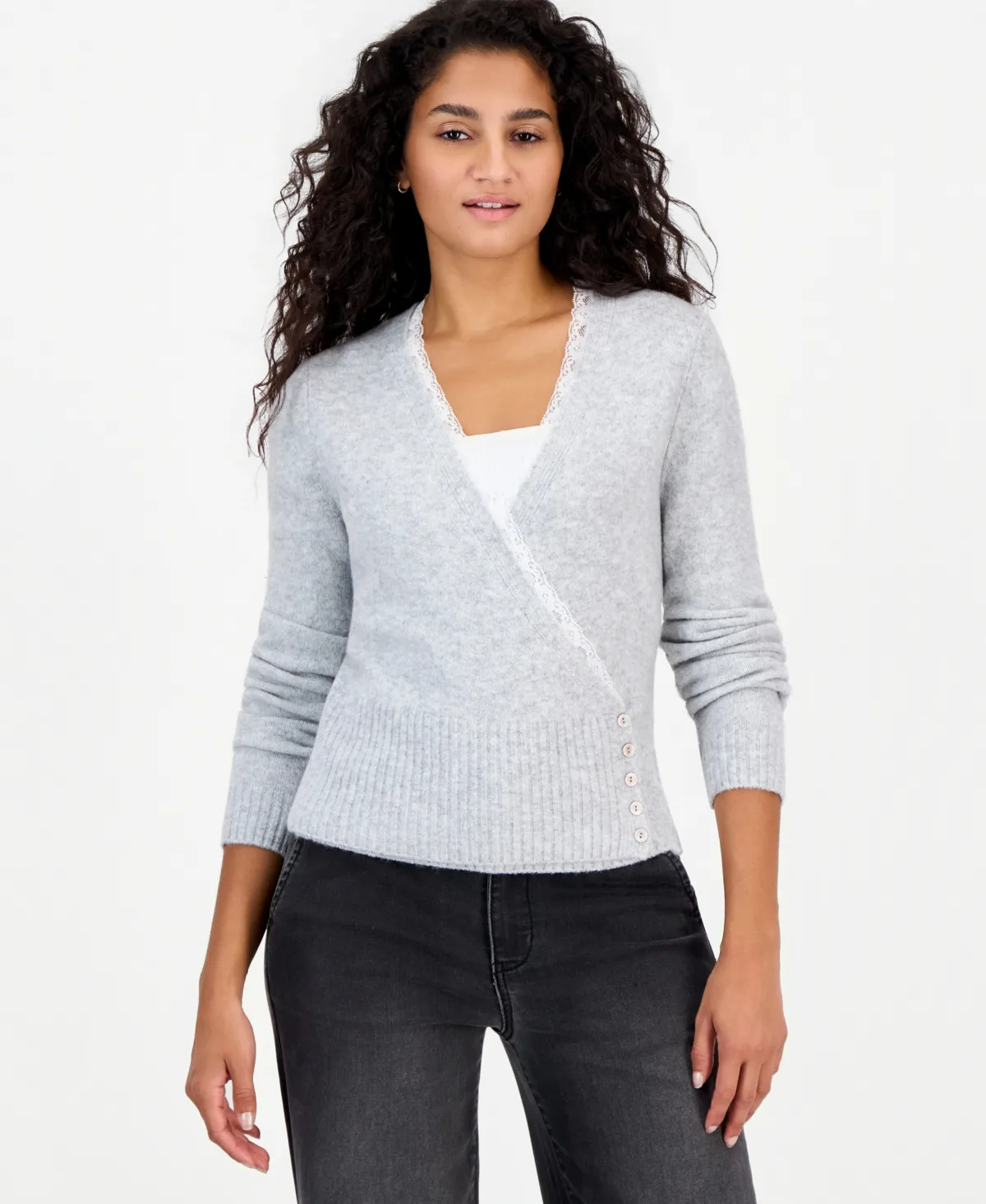 Surplice V-Neck Lace Sweater