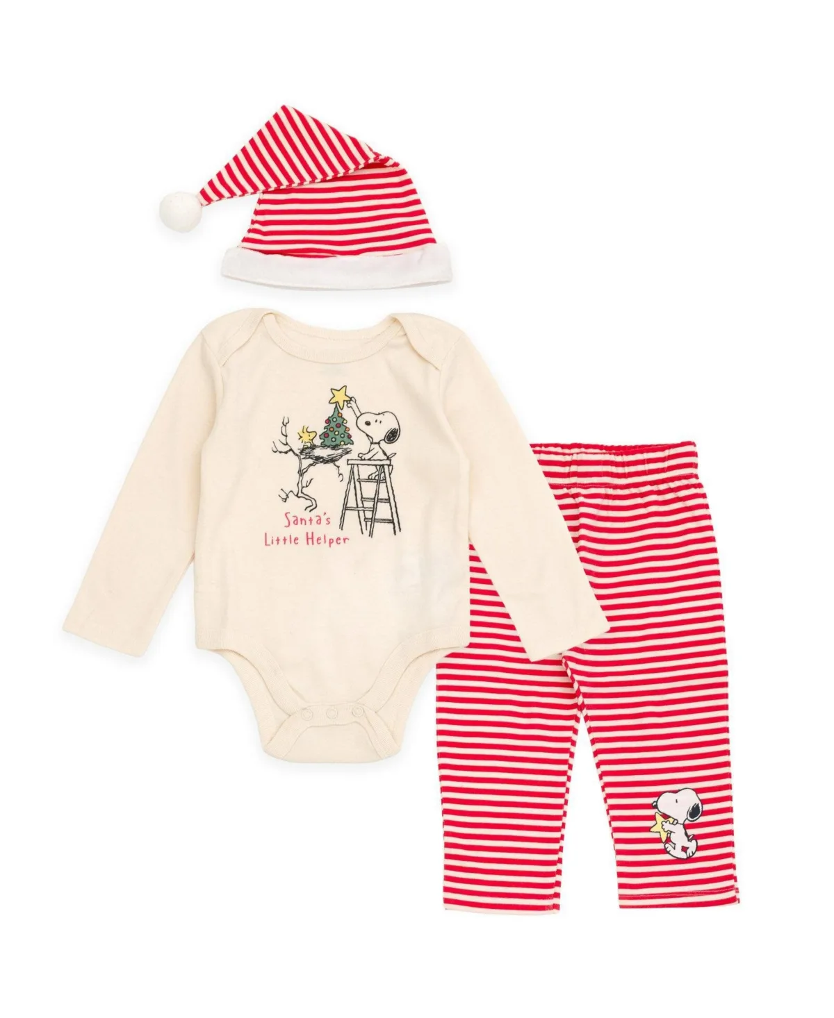 Peanuts Christmas Bodysuit Pants and Hat Set by Peanuts
