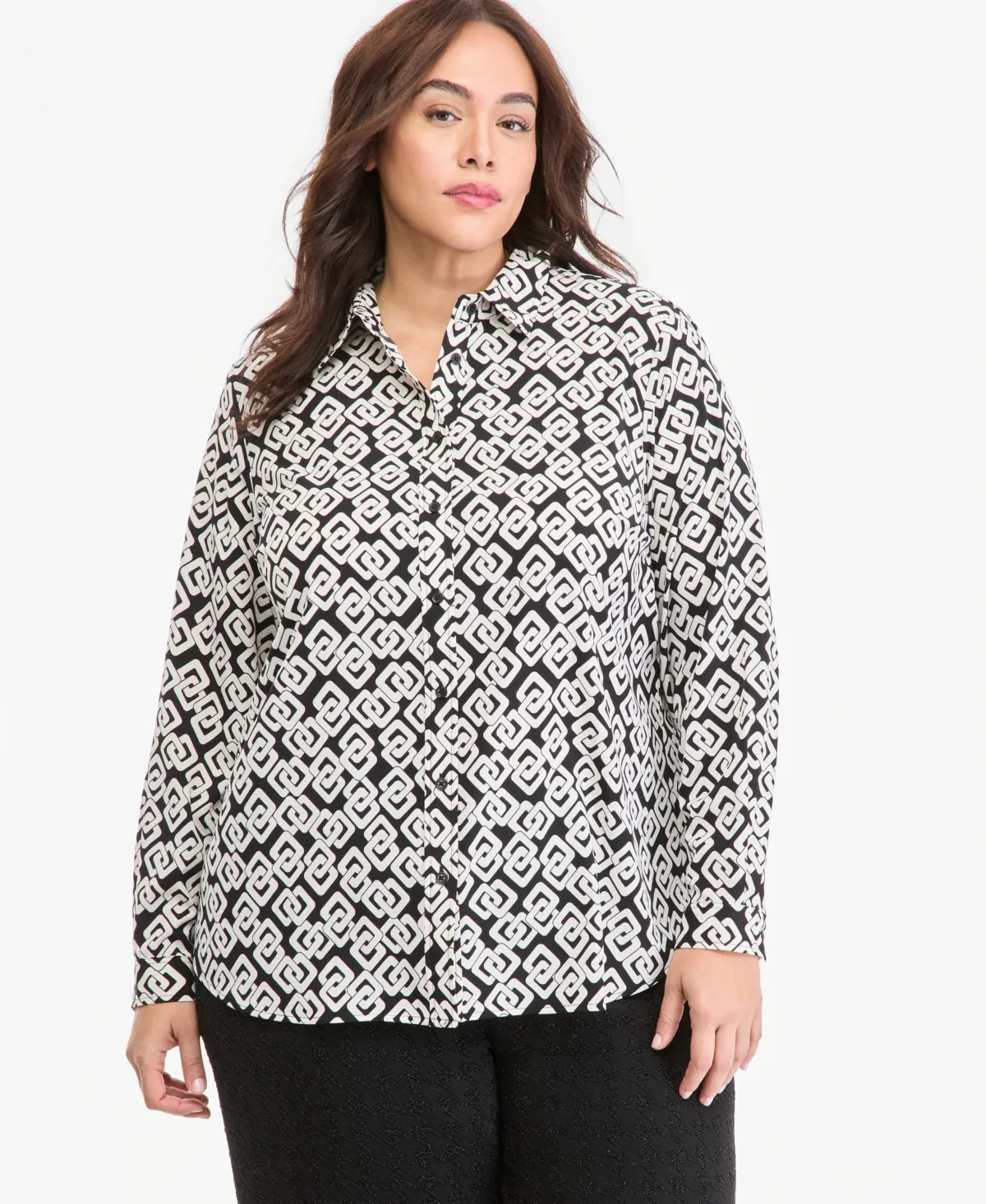 Essentials Houndstooth Long-Sleeve Blouse by Anne Klein