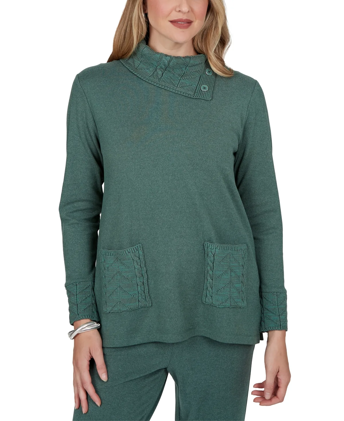 Mock Neck Cable-Knit Long-Sleeve Tunic by Ruby Rd