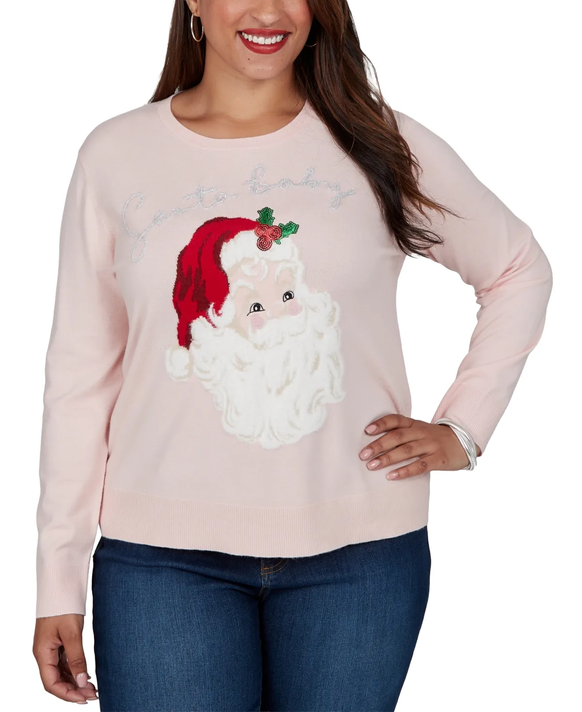 Holiday Santa Graphic Crewneck Sweater by Ruby Rd