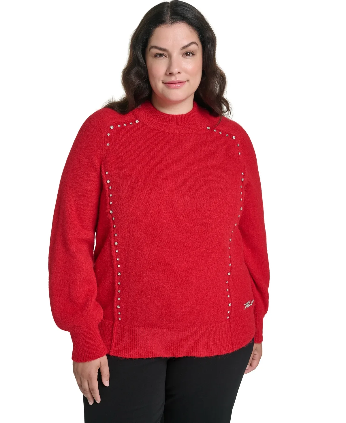 Mock Neck Rhinestone Pullover Sweater by Karl Lagerfeld