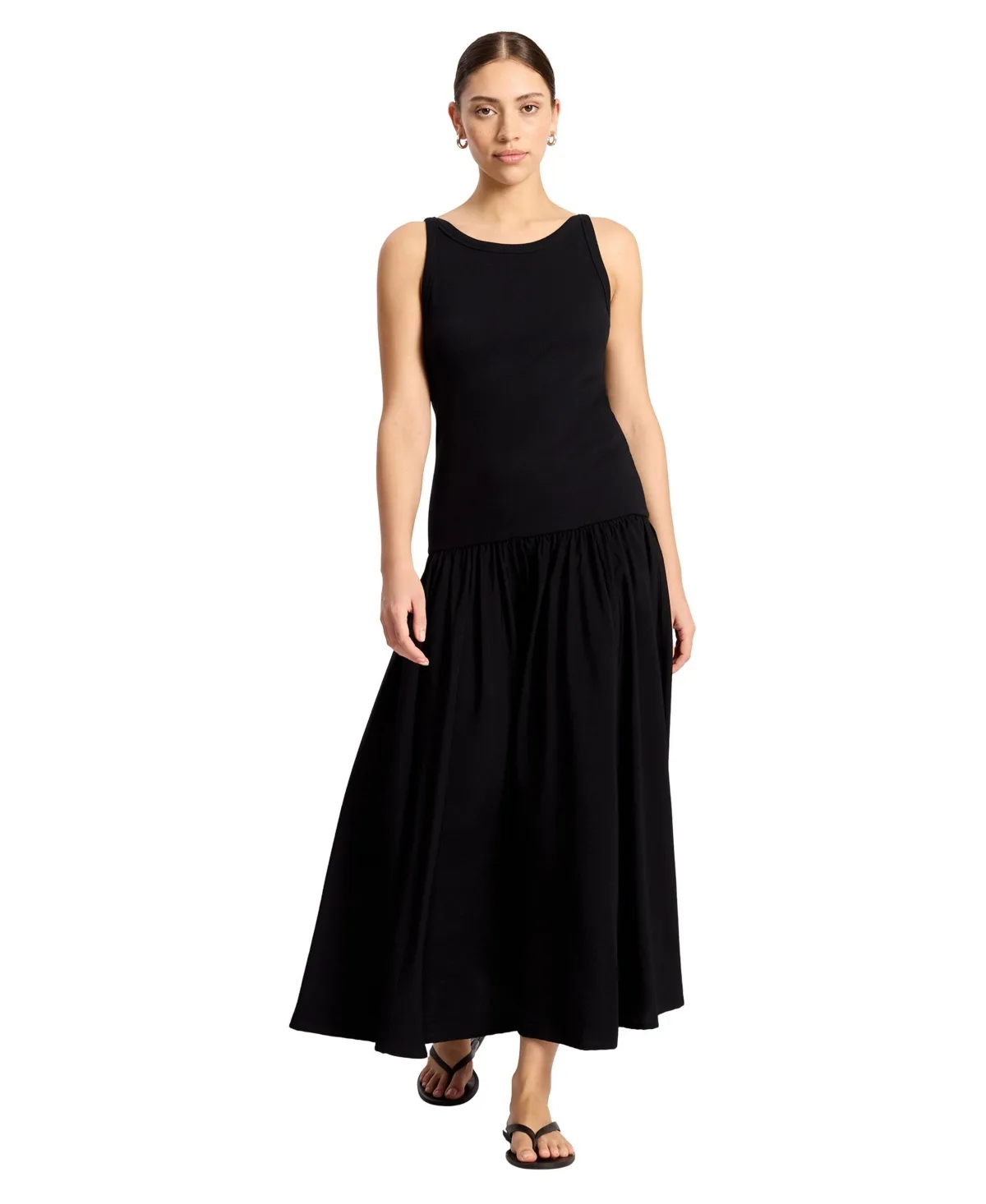 Sleeveless Ribbed Bodice Maxi Dress