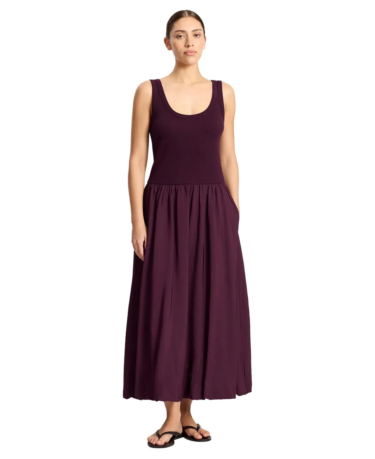 Scoop Neck Bubble-Hem Cotton-Blend Maxi Dress by Albaray