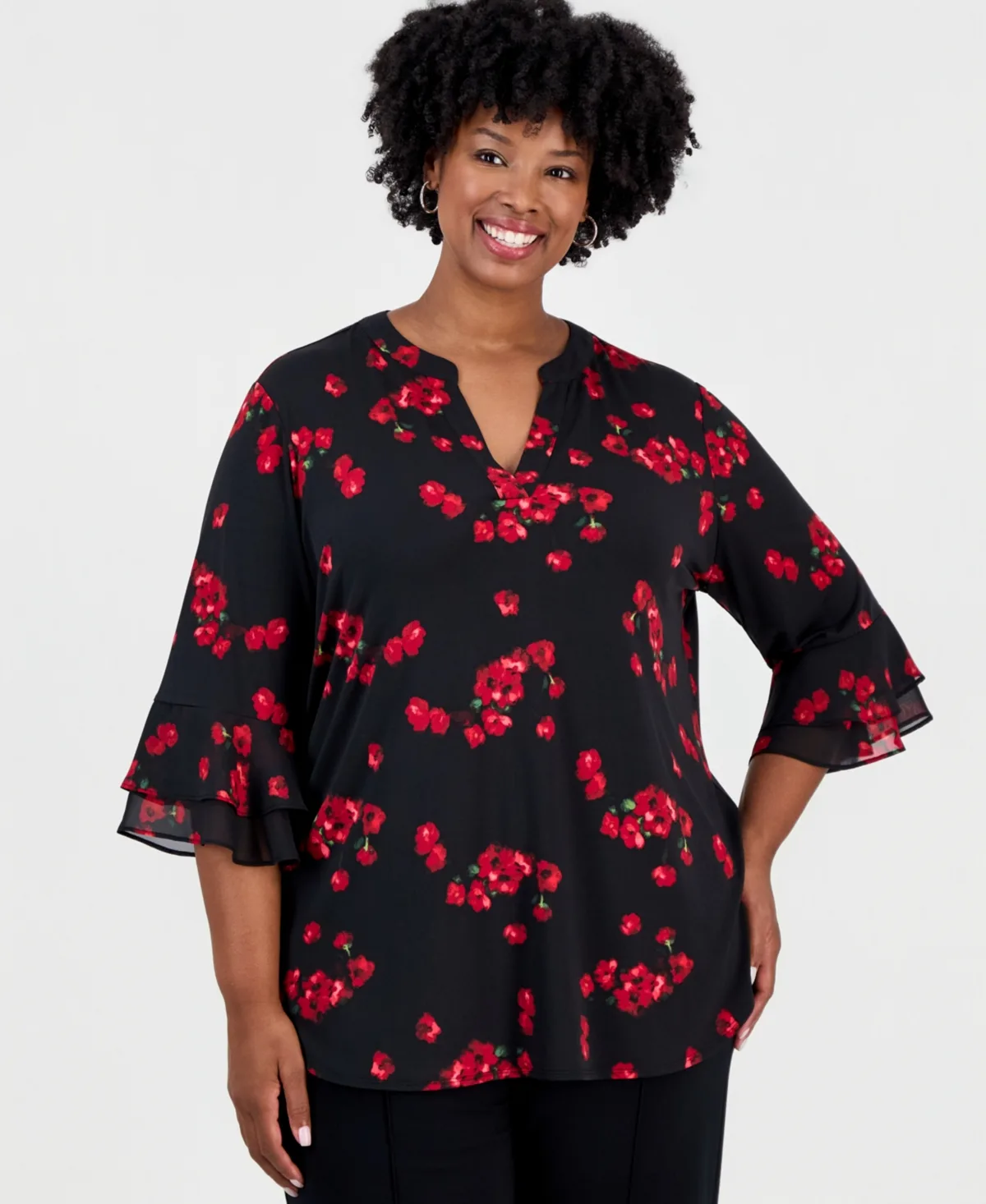 Flutter Split Neck Allover Floral Print Tunic by Kasper