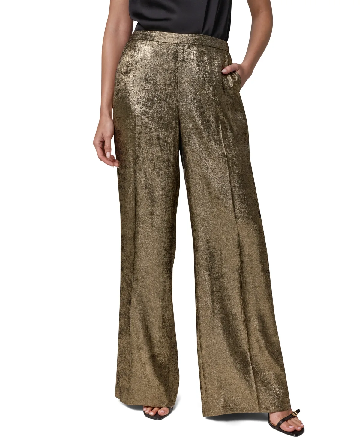 Wide-Leg Pull-On Metallic Pants by Donna Karan New York
