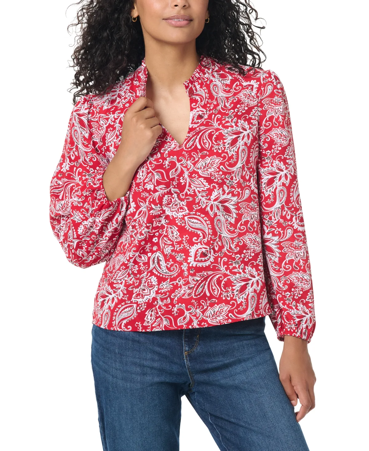 Franklin Long-Sleeve Ruffle-Banded Collar Peasant Blouse by Gloria Vanderbilt