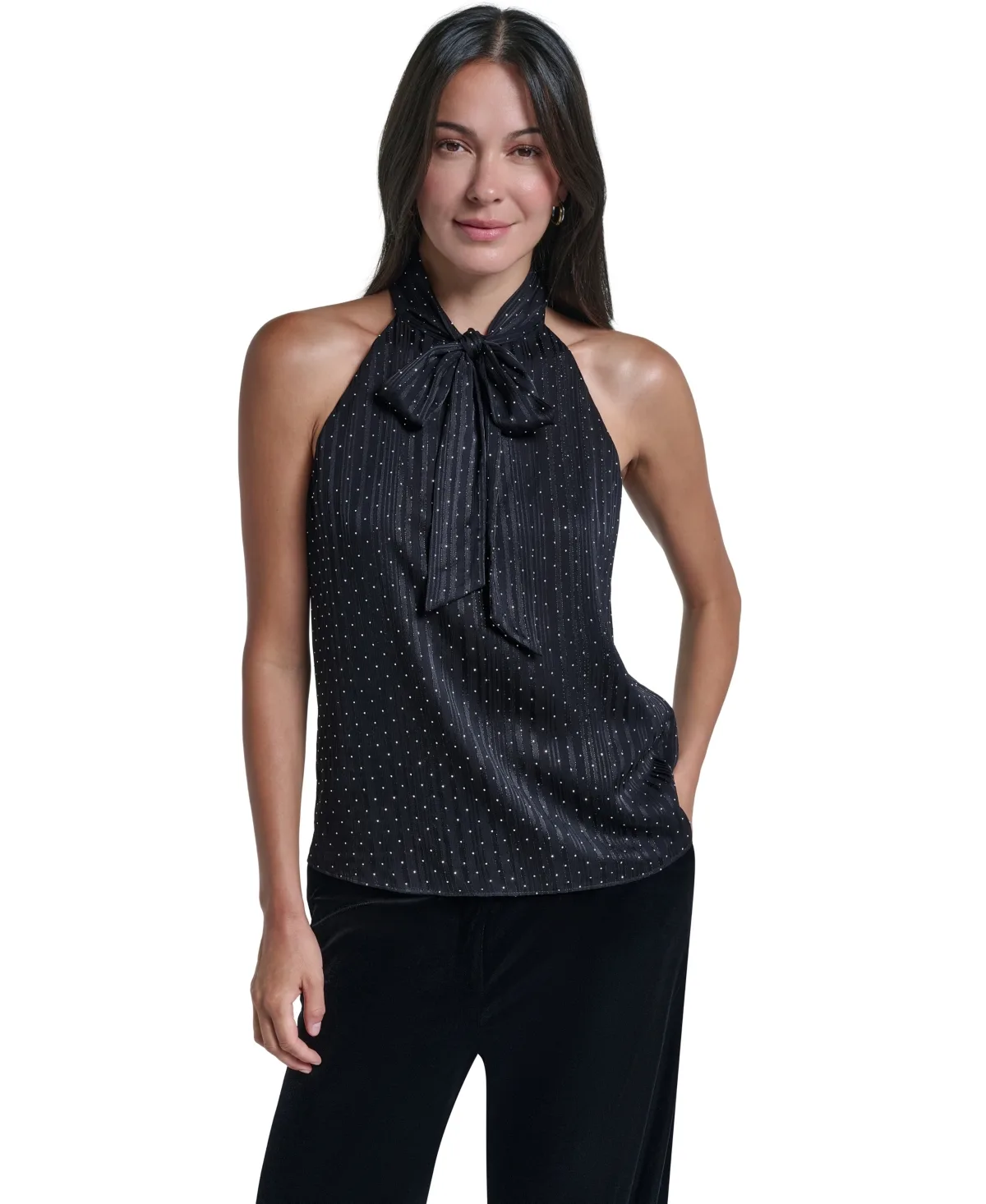 Halter Tie Neck Polka-Dot Blouse