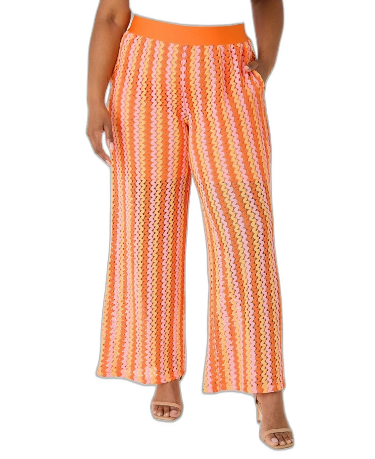 Striped Crochet Wide Leg Pants by Ashley Stewart