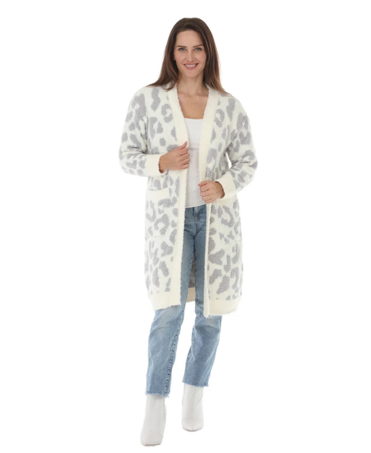 Leopard-Print Sherpa Open-Front Cardigan by White Mark