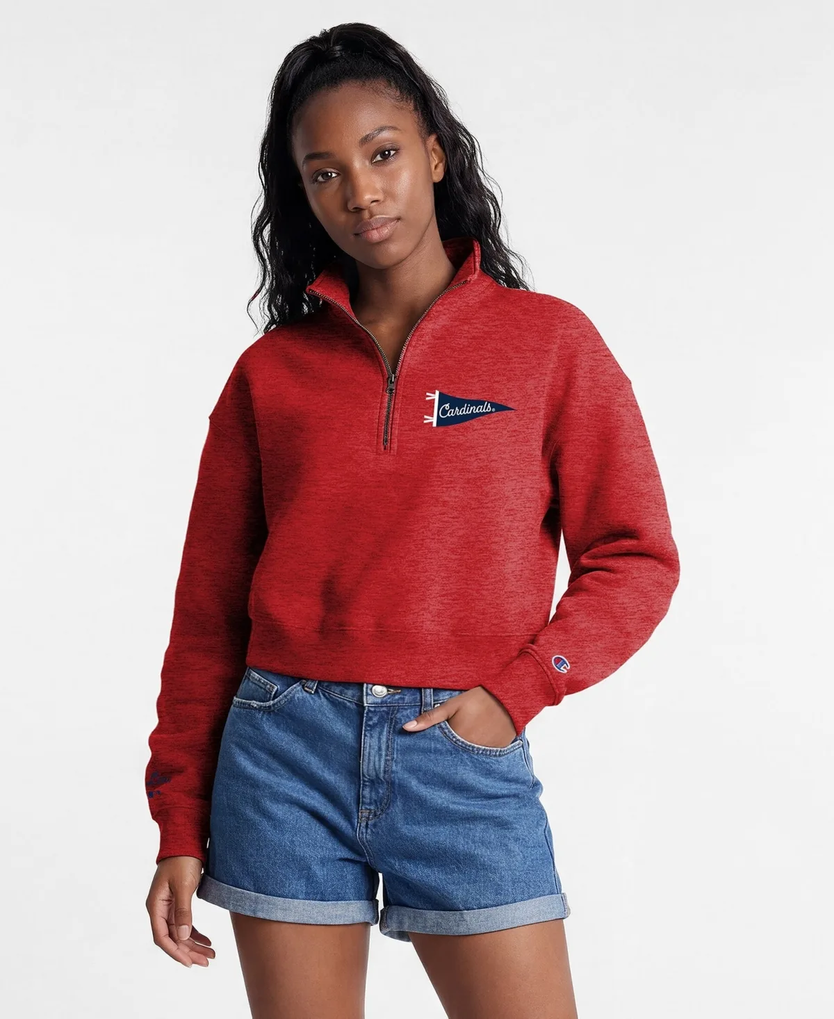 St. Louis Cardinals Quarter-Zip Mock Neck Cropped Fleece Sweatshirt by Champion