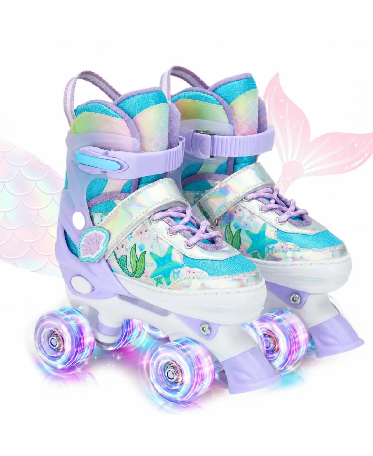 Adjustable Mermaid Roller Skates Light Up Wheels Beginner Skates by Magicorange
