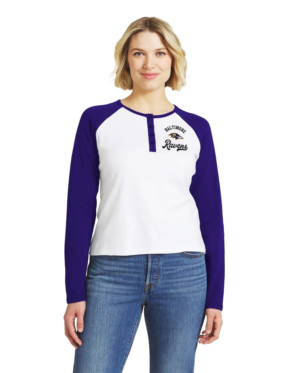 Baltimore Ravens Henley Long Sleeve Raglan T-Shirt by Wear by Erin Andrews