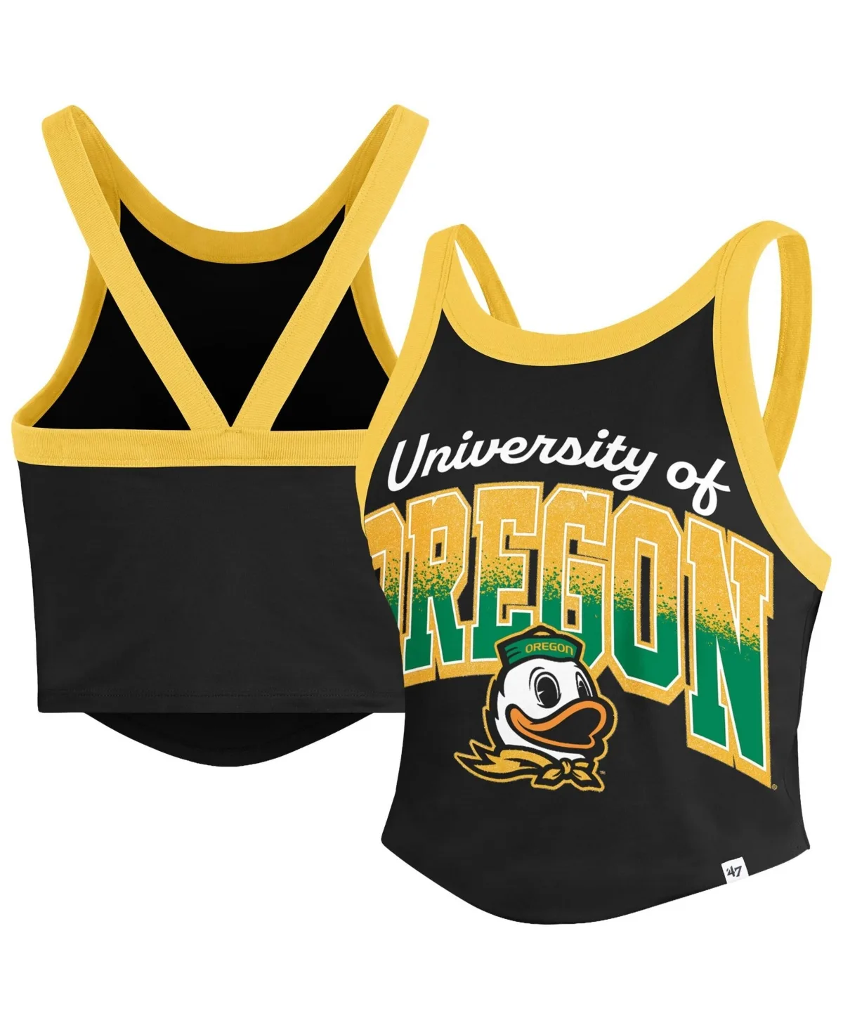 Oregon Ducks Shimmer Shadow Cropped Sleeveless High-Neck Tank Top by 47 Brand
