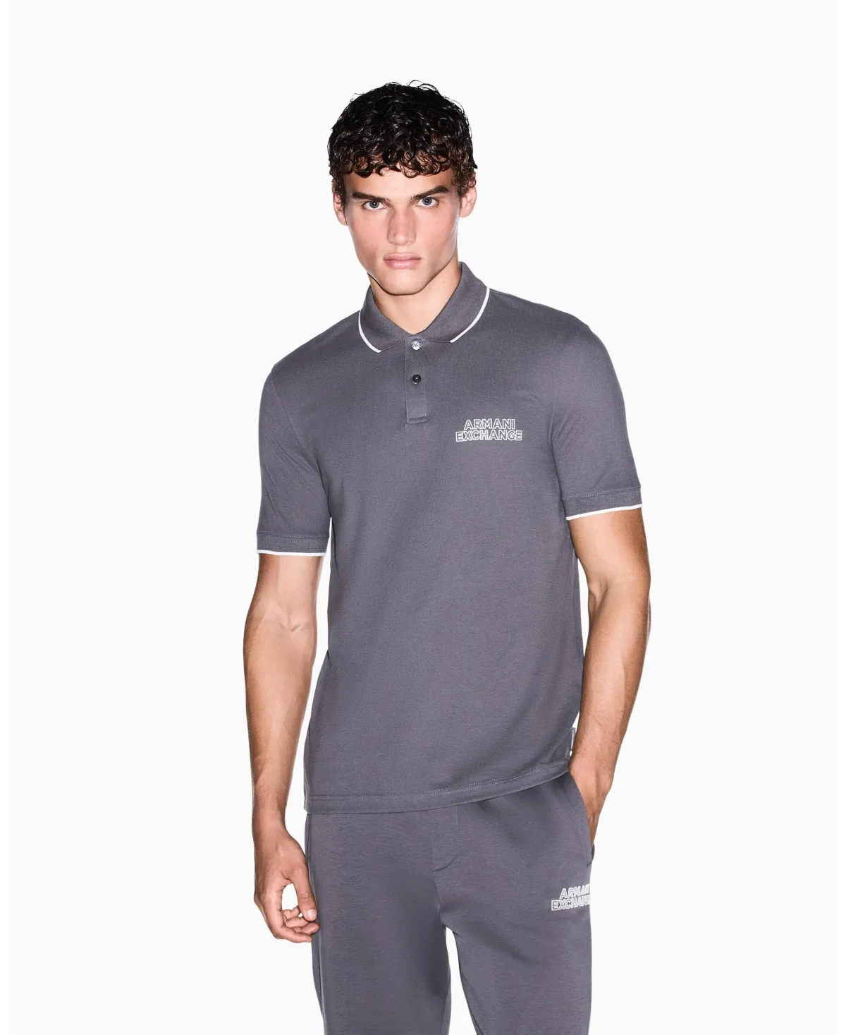 A - x Armani Exchange Statement Logo Short-Sleeve Polo Shirt by Armani